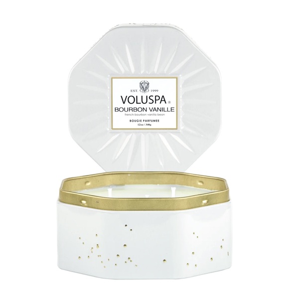 TWO Voluspa 12OZ 3 WICK OCTAGON TIN CANDLE NWOB - Picture 1 of 7